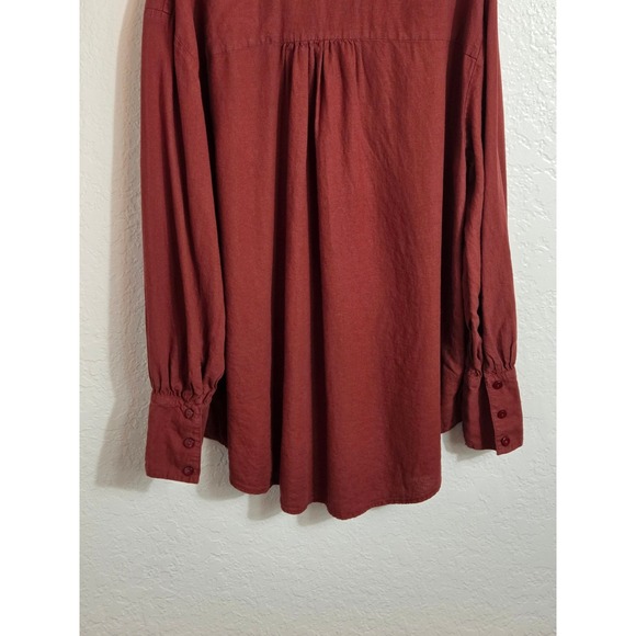 Free‎ People Button Down Long Sleeve Top Women's Small Blouse Shirt Burgundy - Picture 10 of 11